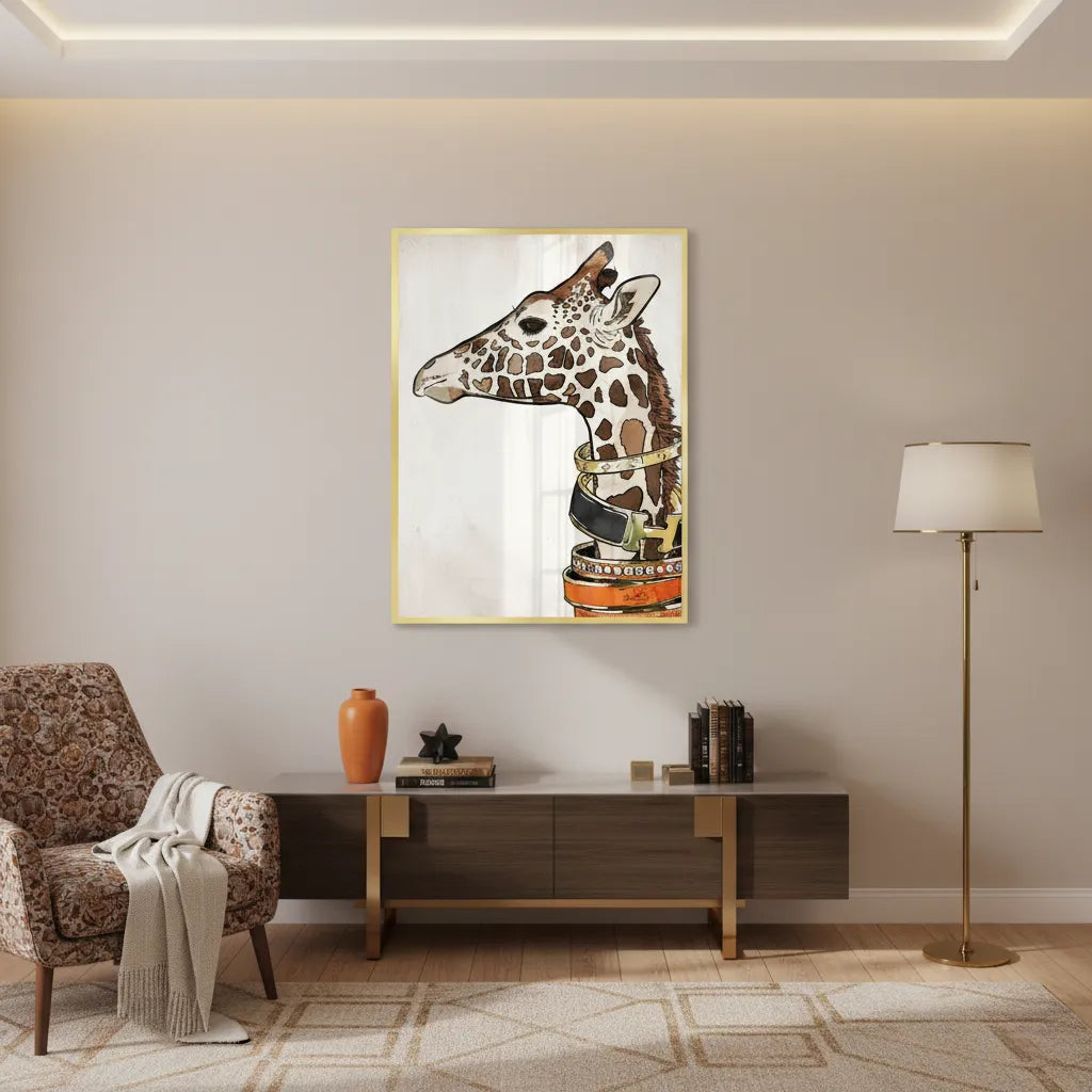 Chic Giraffe with Gold Bracelets - Fine Art - Jasmineart.ae