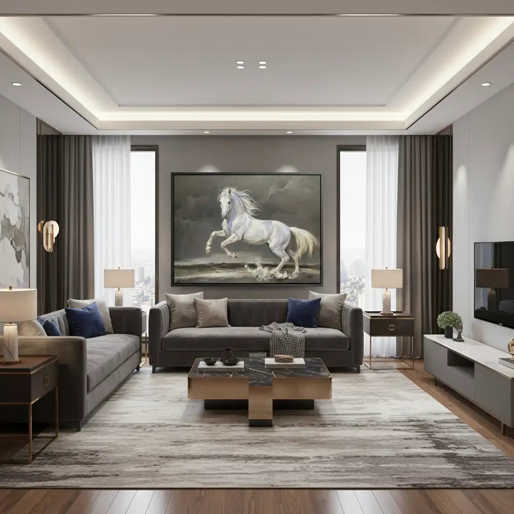 2Classical White Horse Painting #MAIN770