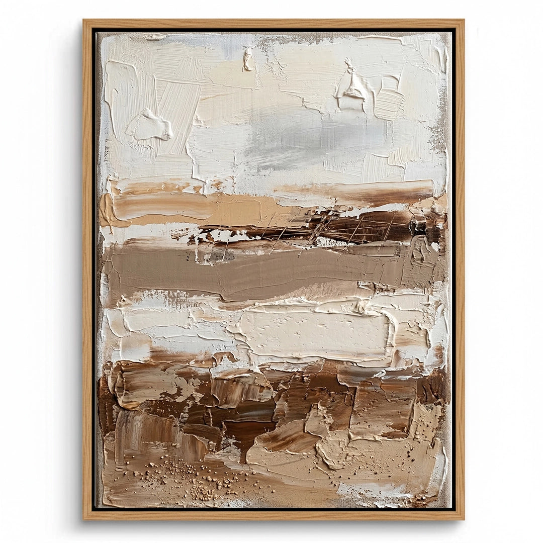 Large-scale coastal horizon minimalism painting with a seamless transition from sandy beige to pale azure, a serene focal point for a luxury Dubai beachfront home.