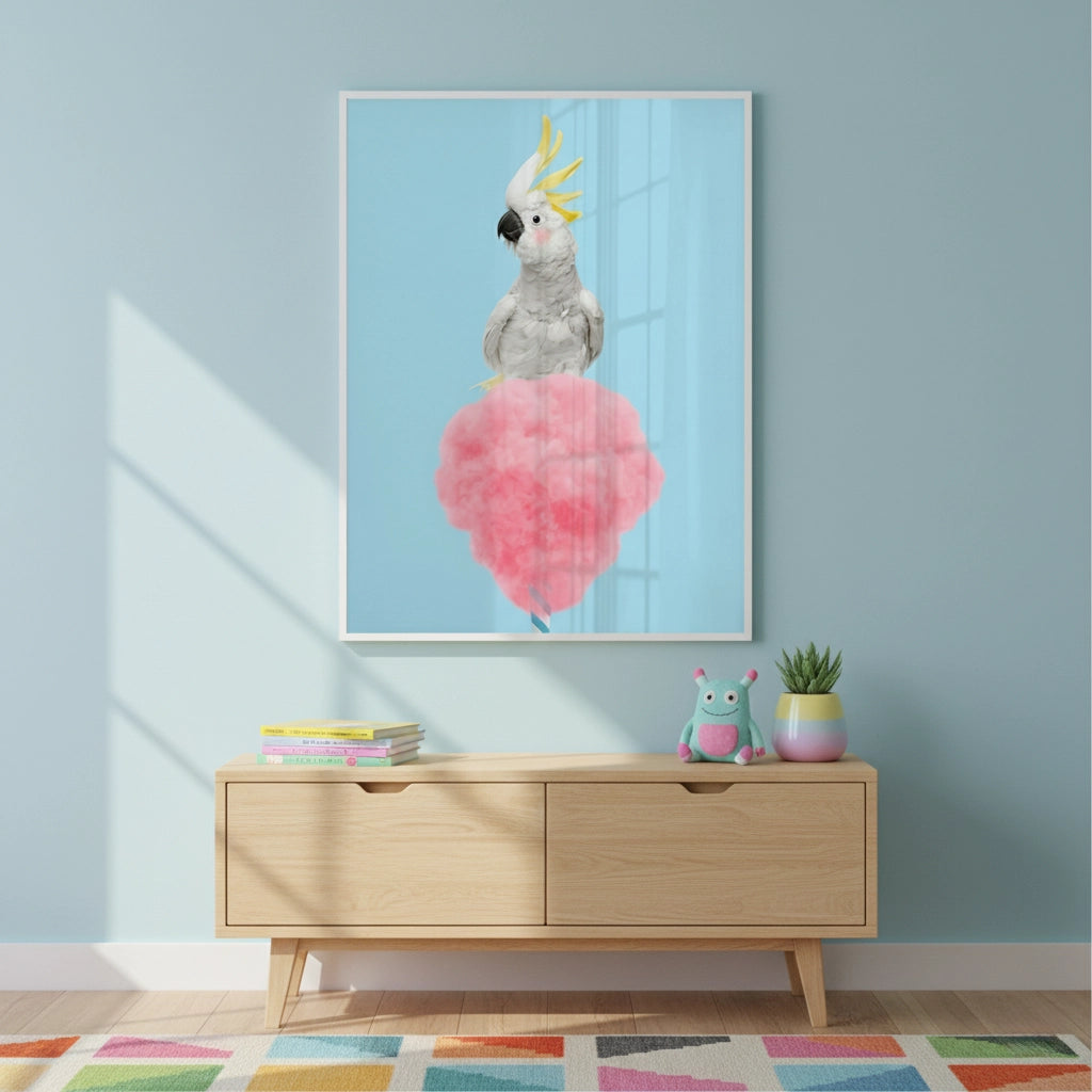 Cockatoo Bird on Cotton Candy - Fine Art - Jasmineart.ae