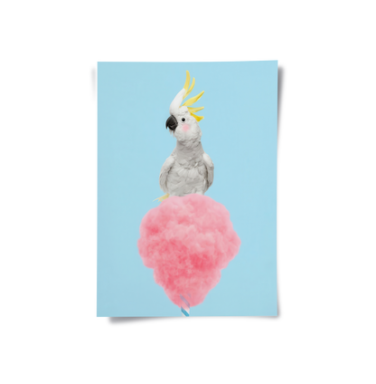 Cockatoo Bird on Cotton Candy - Poster