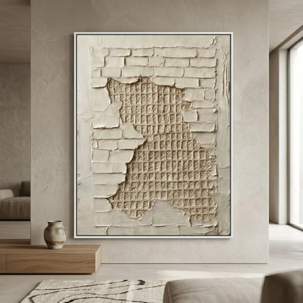 Minimalist mesh-inspired wall decor with concrete texture, suited for sleek and modern UAE living spaces
