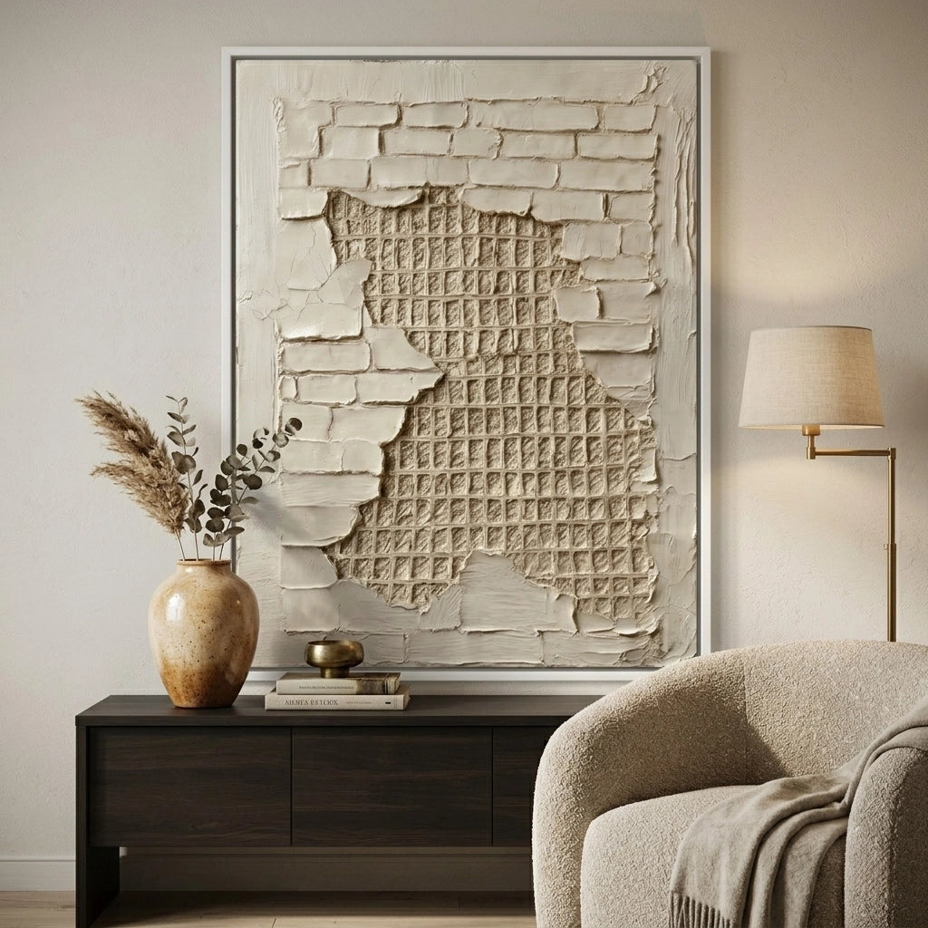 2Industrial style concrete mesh art print with subtle texture and muted palette, enhancing UAE interior design