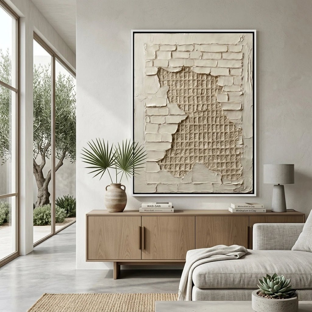 Modern concrete mesh artwork with geometric texture and neutral shades, perfect for stylish UAE wall decor
