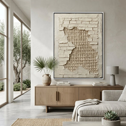Modern concrete mesh artwork with geometric texture and neutral shades, perfect for stylish UAE wall decor