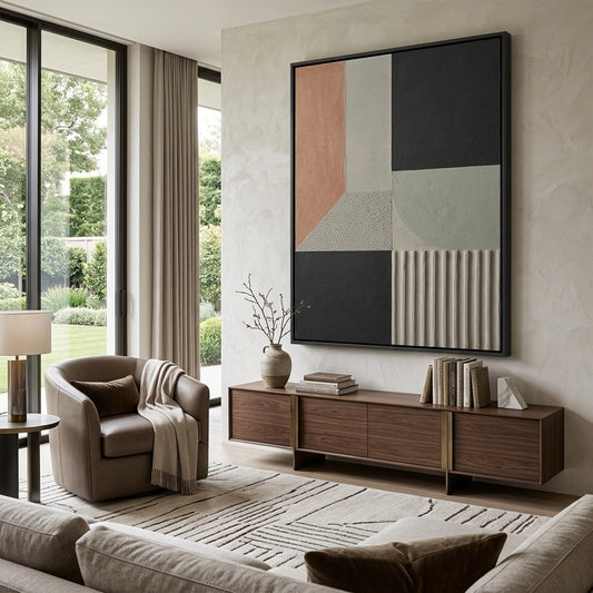 Minimalist concrete artwork featuring rhythmic textures and soft earthy shades, ideal for contemporary UAE interiors