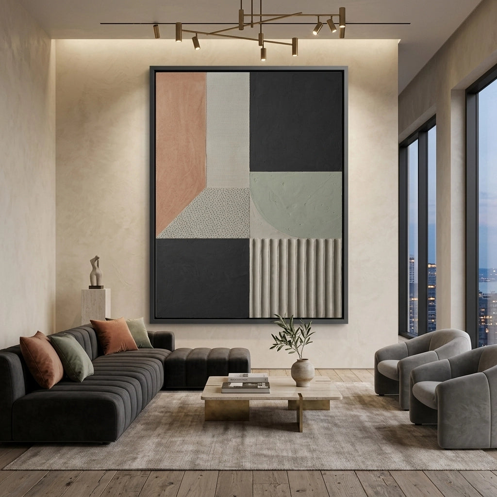 2Abstract concrete rhythm wall decor with subtle texture and balanced design, suited for stylish UAE living spaces