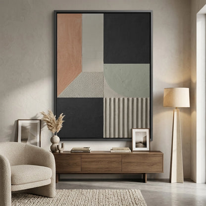 Modern textured concrete art print with calm neutral palette, enhancing elegant UAE interior styling