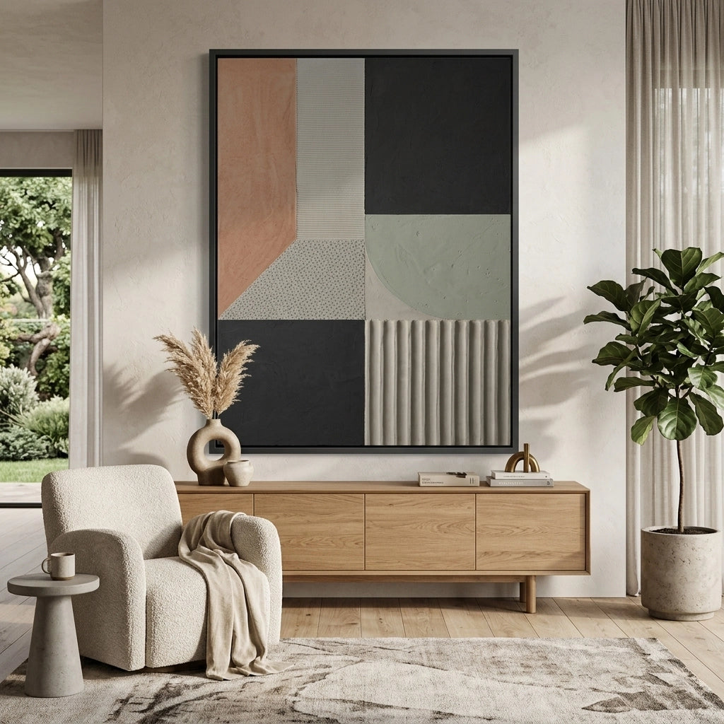 Concrete rhythm artwork with layered textures and minimalist aesthetic, perfect for sophisticated UAE wall decor