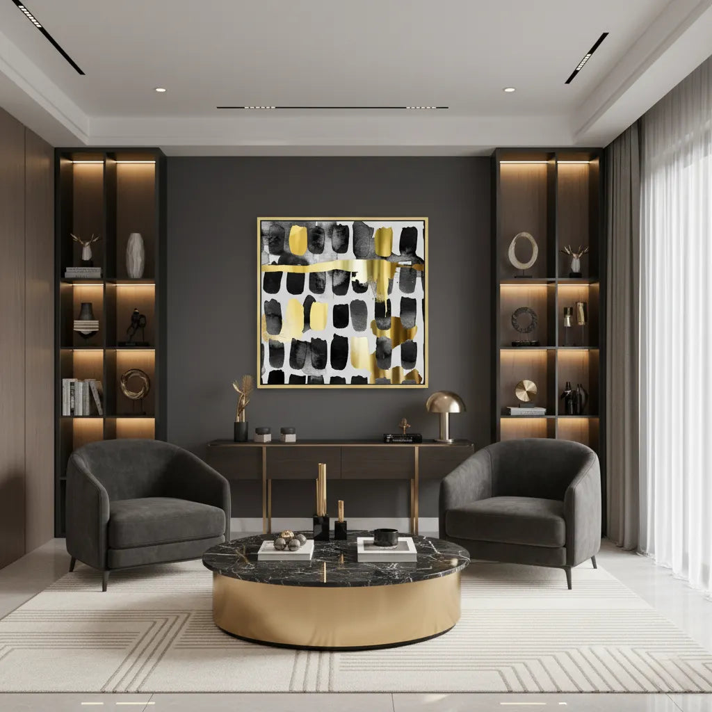 Contemporary Black and Gold - Canvas - Jasmineart.ae
