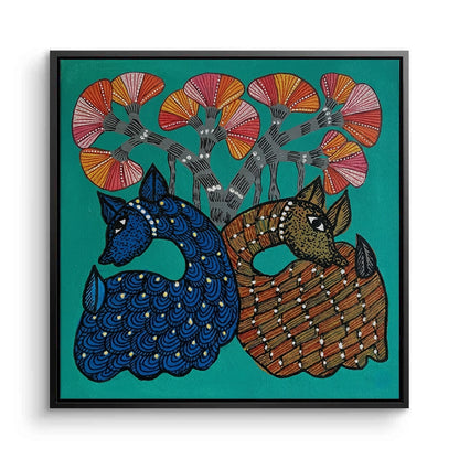 Contemporary Blue and Brown Deer - Canvas