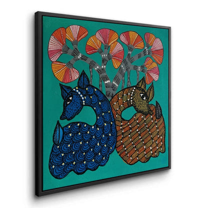 Contemporary Blue and Brown Deer - Canvas