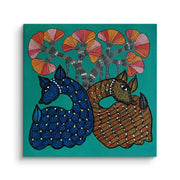 Contemporary Blue and Brown Deer - Canvas