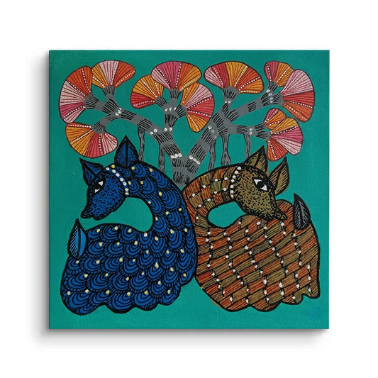 Contemporary Blue and Brown Deer - Canvas