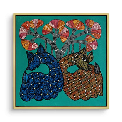 Contemporary Blue and Brown Deer - Canvas