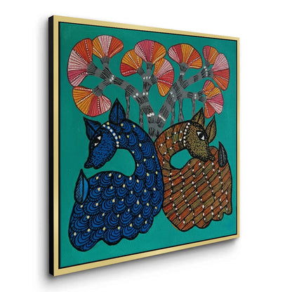 Contemporary Blue and Brown Deer - Canvas