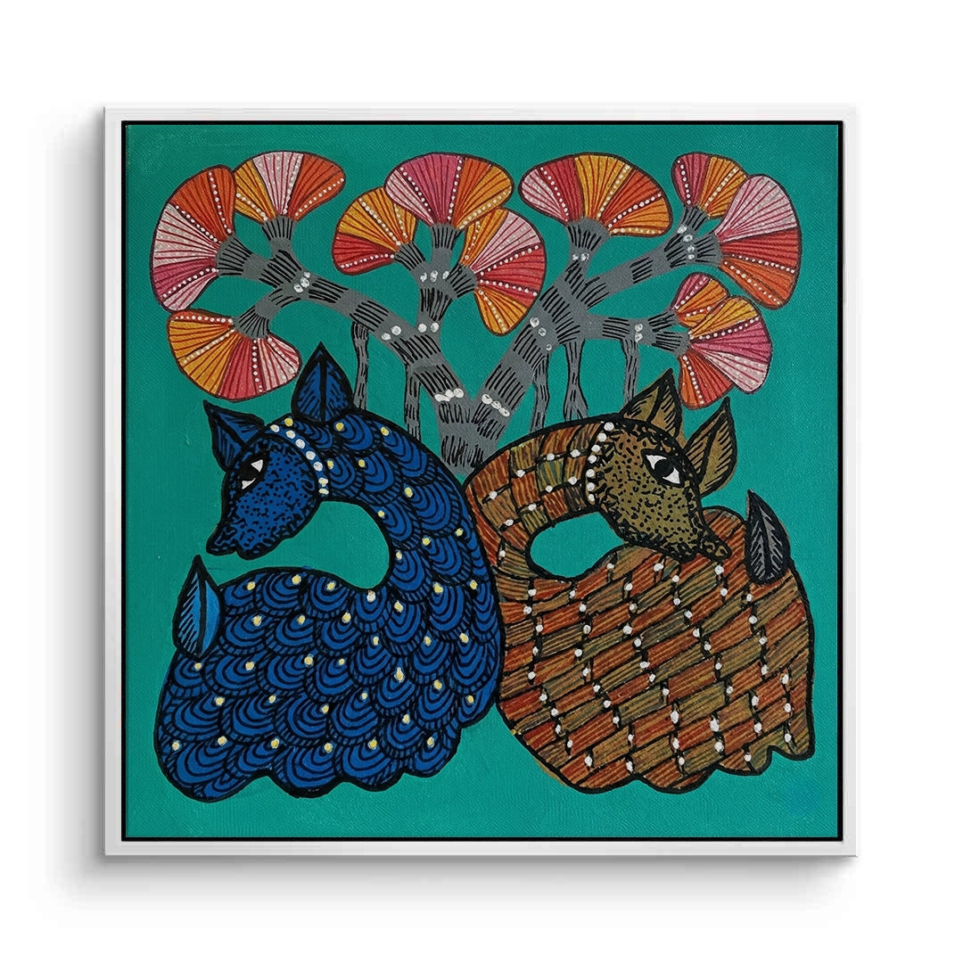 2Contemporary Blue and Brown Deer - Canvas