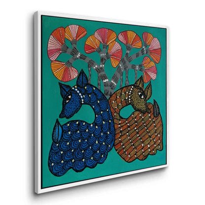 Contemporary Blue and Brown Deer - Canvas