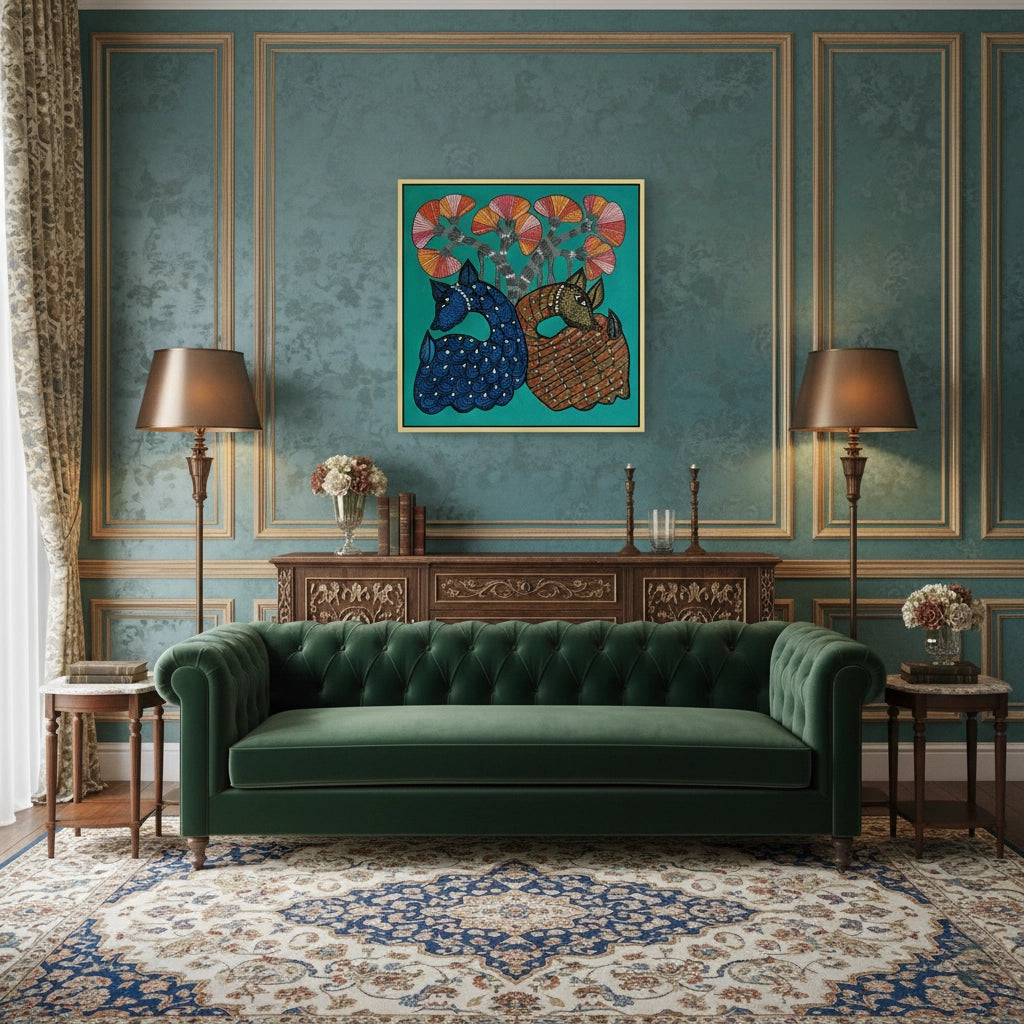 2Contemporary Blue and Brown Deer - Canvas