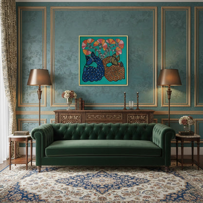 Contemporary Blue and Brown Deer - Canvas