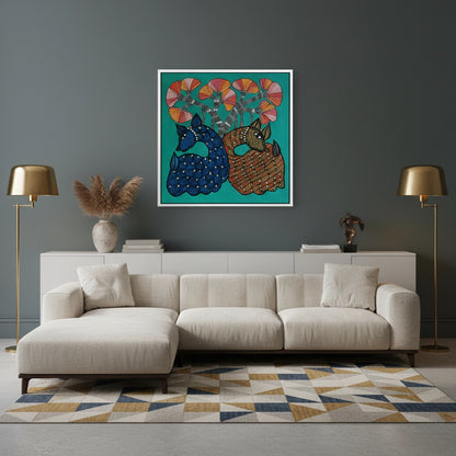 Contemporary Blue and Brown Deer - Canvas