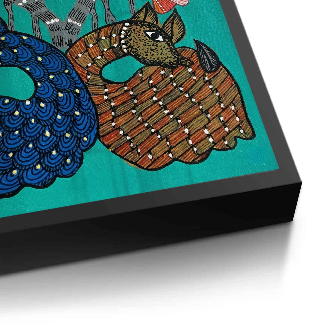 2Contemporary Blue and Brown Deer - Fine Art