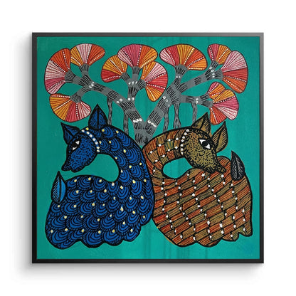 Contemporary Blue and Brown Deer - Fine Art