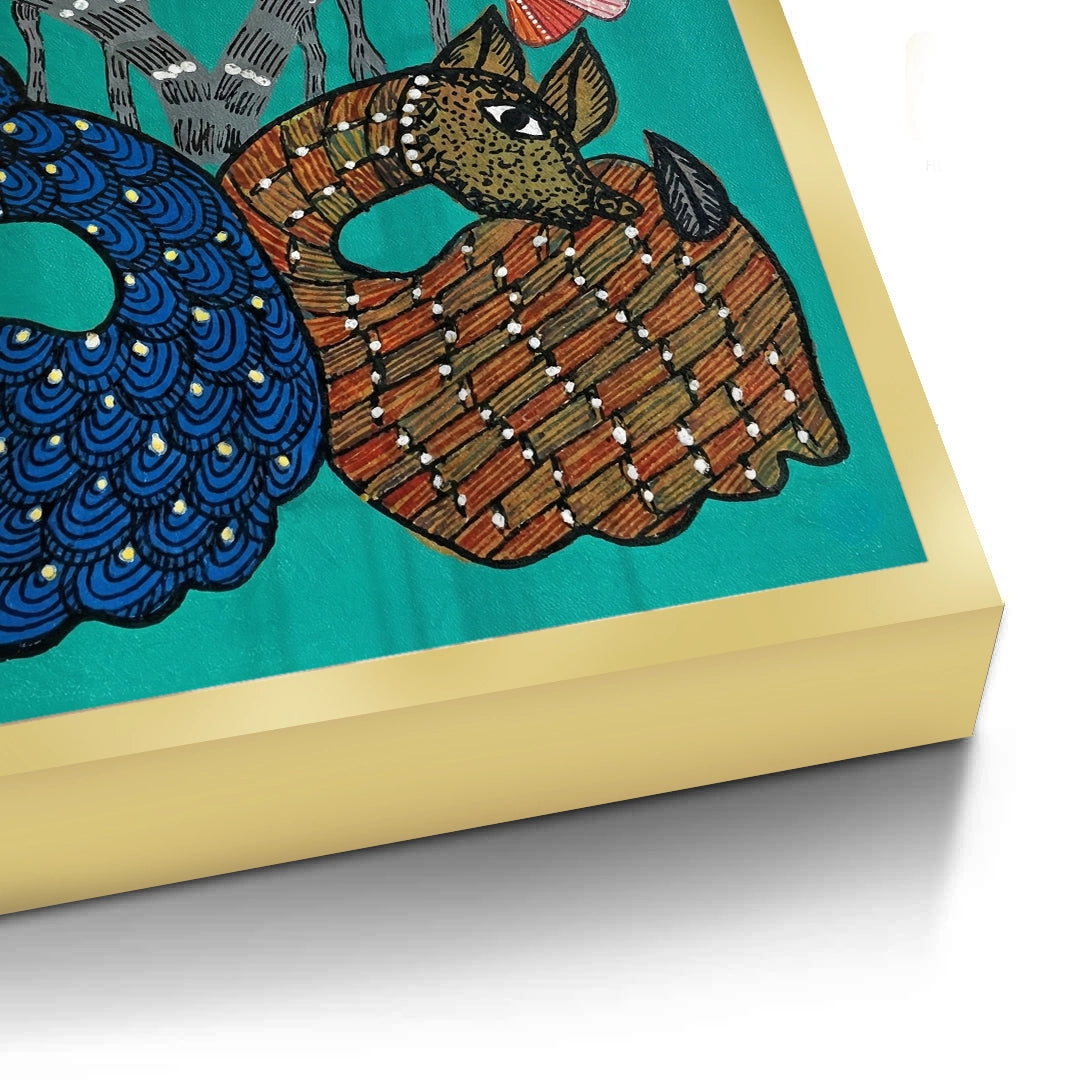 2Contemporary Blue and Brown Deer - Fine Art