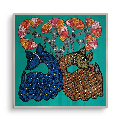 Contemporary Blue and Brown Deer - Fine Art