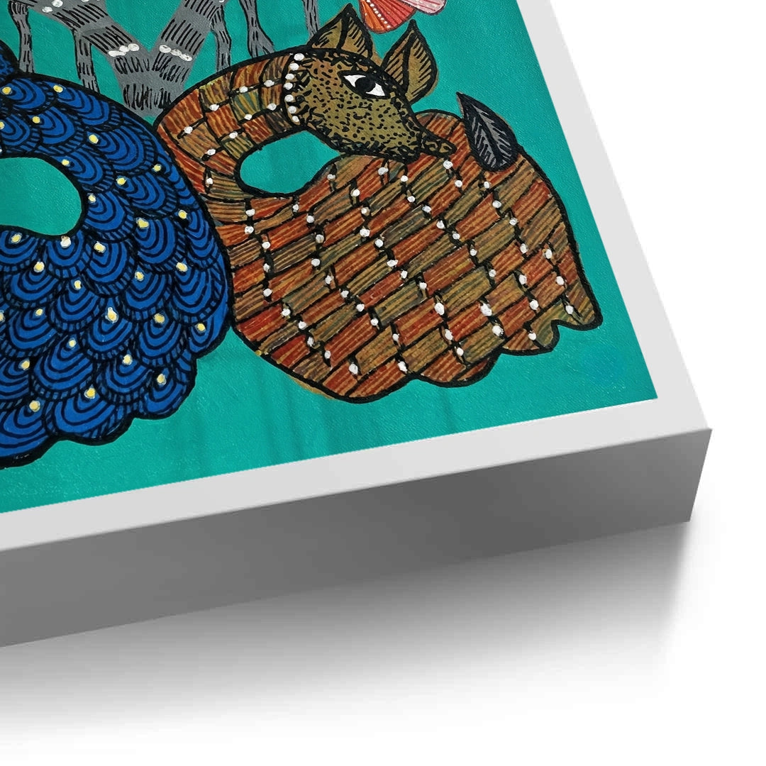 2Contemporary Blue and Brown Deer - Fine Art