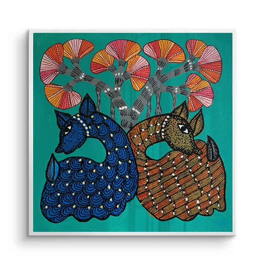 Contemporary Blue and Brown Deer - Fine Art