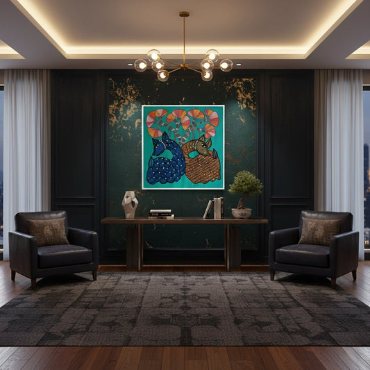 Contemporary Blue and Brown Deer - Fine Art