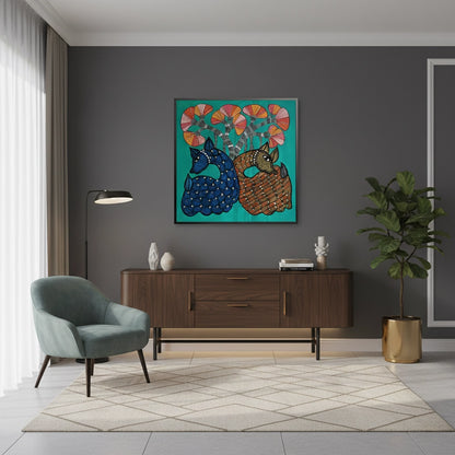 Contemporary Blue and Brown Deer - Fine Art