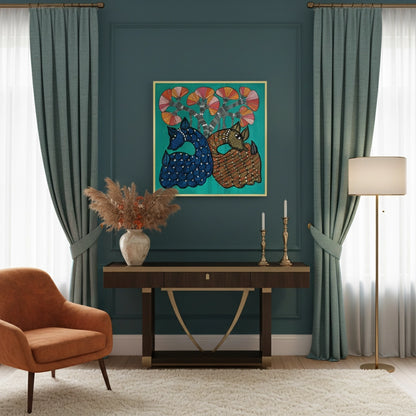 Contemporary Blue and Brown Deer - Fine Art