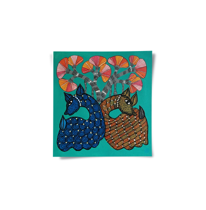 Contemporary Blue and Brown Deer - Poster