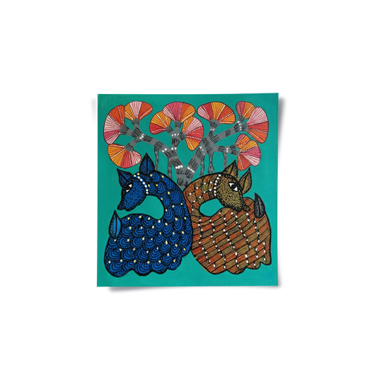 Contemporary Blue and Brown Deer - Poster