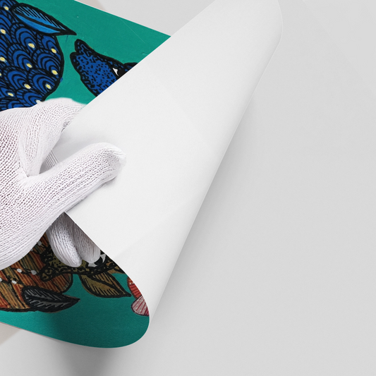 Contemporary Blue and Brown Deer - Poster