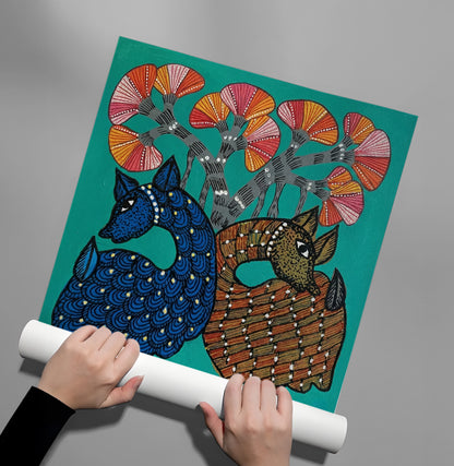 Contemporary Blue and Brown Deer - Poster