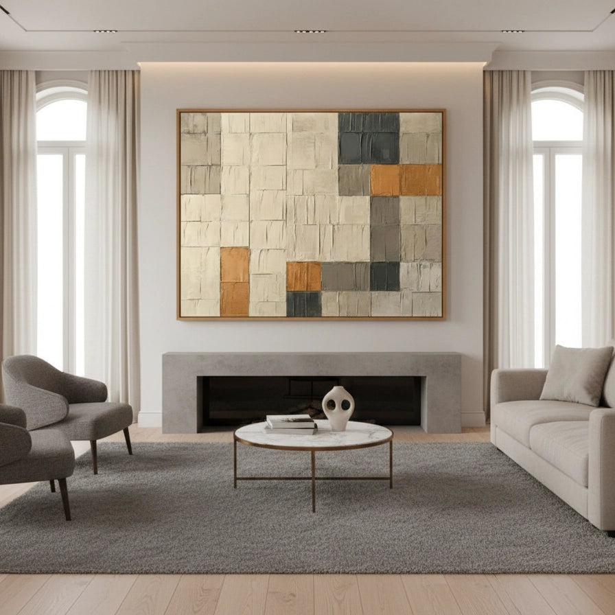 2Contemporary Earthy Grid Painting #CEGR550