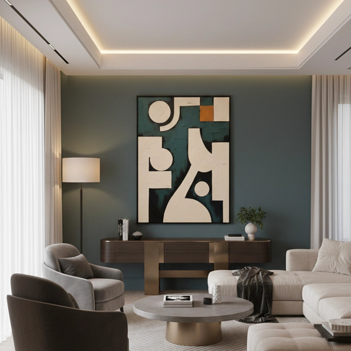 2Contemporary Orange Accent Painting #COAC550