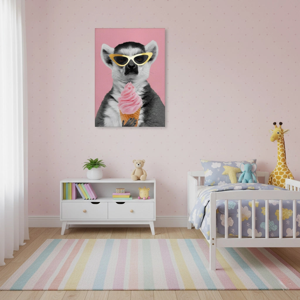 Cool Lemur with Ice Cream - Canvas - Jasmineart.ae