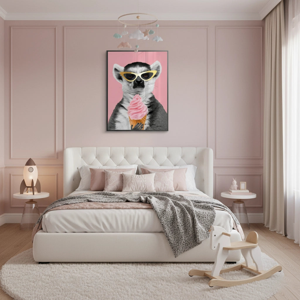 Cool Lemur with Ice Cream - Fine Art - Jasmineart.ae