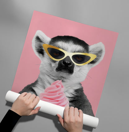 Cool Lemur with Ice Cream - Poster