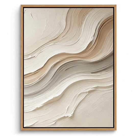 Thickly textured cream impasto waves oil painting with a 3D sculptural effect, a sophisticated statement piece for a luxury villa in Dubai.
