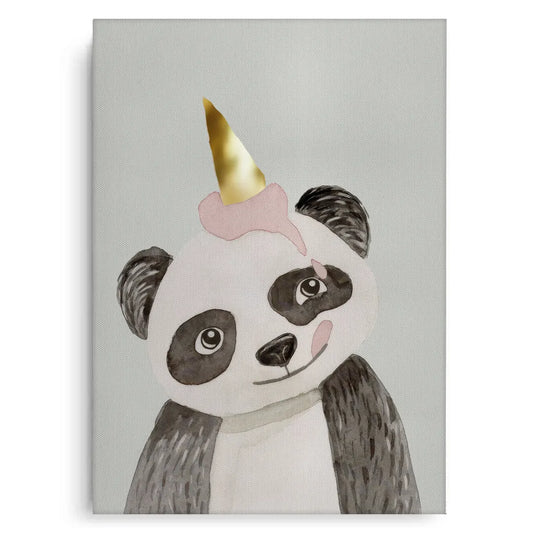 Cute Panda with Gold Unicorn - Canvas