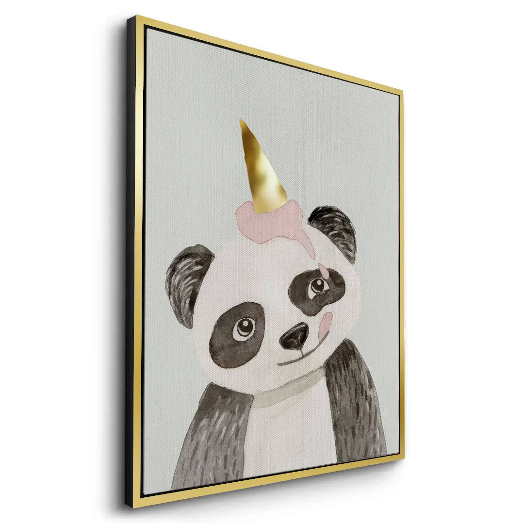 2Cute Panda with Gold Unicorn - Canvas