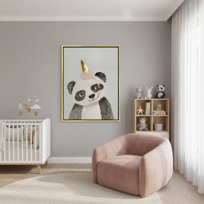 Cute Panda with Gold Unicorn - Canvas
