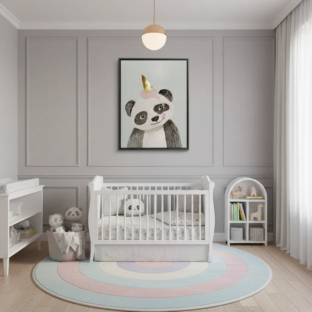 2Cute Panda with Gold Unicorn - Canvas