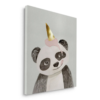 Cute Panda with Gold Unicorn - Canvas