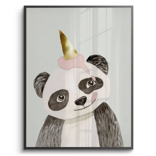 Cute Panda with Gold Unicorn - Fine Art